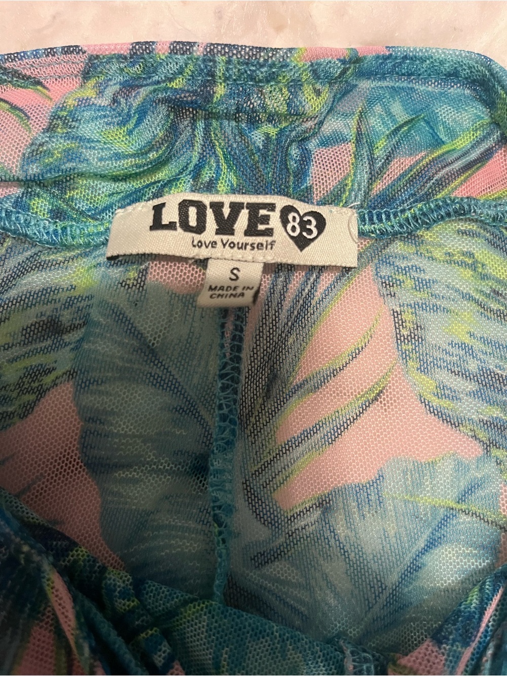 NWT Tropical Leaf Print Wide-Leg Mesh Poolside Flare Pants - Teal & Pink 🩷💚 - Picture 4 of 4